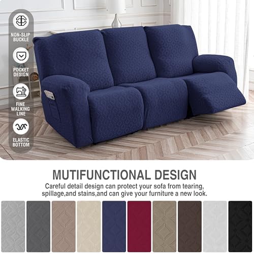 Genina Waterproof Recliner Sofa Cover 3 Seat Navy Blue