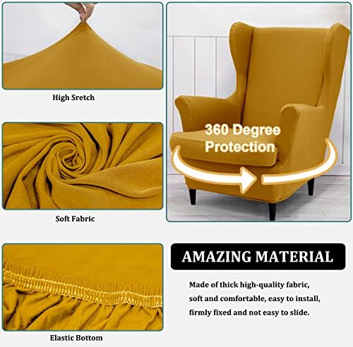 NILUOH 2-Piece Wingback Chair Cover with Elastic Bottom