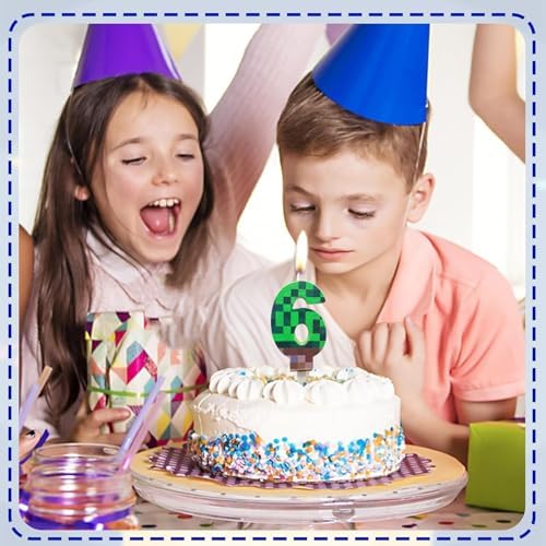 Green Pixel Miner Birthday Candles for Boys Girls 1