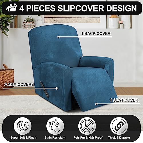 Real Velvet Recliner Chair Covers 4 Piece Deep Teal