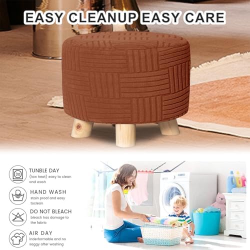 Round Ottoman Slipcover with Jacquard Design 20-23 Orange
