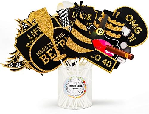40th Birthday Photo Booth Props 41Pcs Gold Red Decor