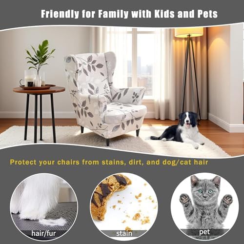 NILUOH 2-Piece Wingback Chair Slipcovers Stretch Spandex