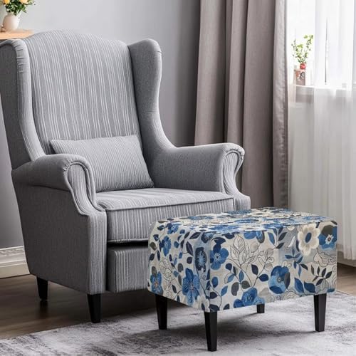 Floral Pattern Ottoman Slipcover for Stools and Footstools