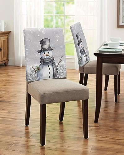 Grey Snowman Christmas Chair Covers Set of 6 for Dining Room