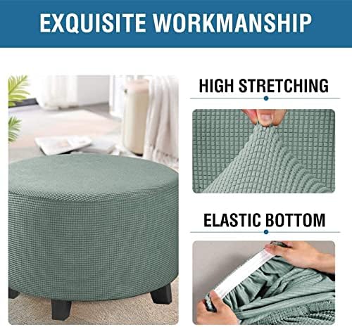 ZIKY Washable Ottoman Cover Stretch Slipcover for Round Footstool Gray Green XL