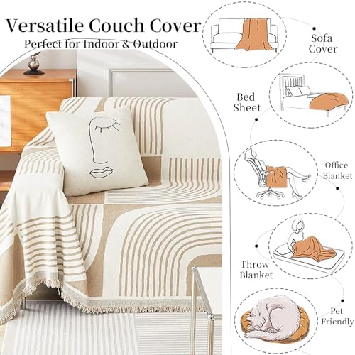 Boho Chenille Sofa Covers Reversible with Tassels for 2 Cushions