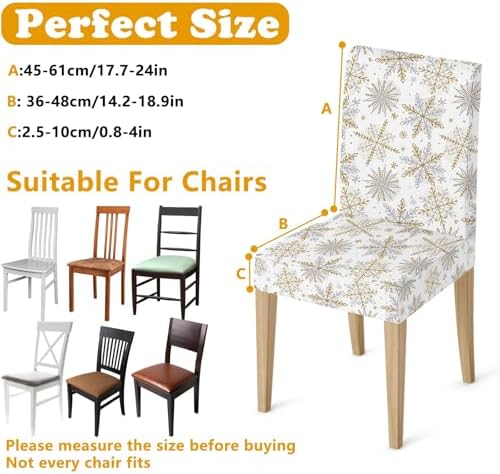 4Pcs Christmas Chair Covers with Gold Silver Snowflakes for Dining Chairs