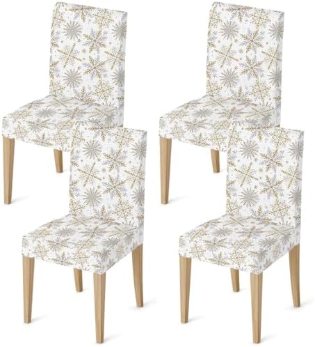 4Pcs Christmas Chair Covers with Gold Silver Snowflakes for Dining Chairs