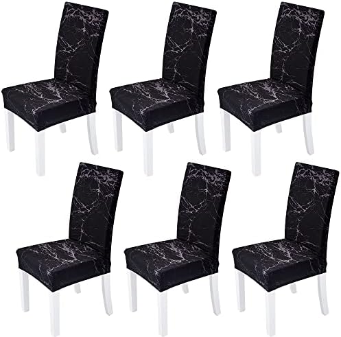 Yiaizhuo Chair Covers Set of 6 Black Marble Slipcovers for Dining Chairs