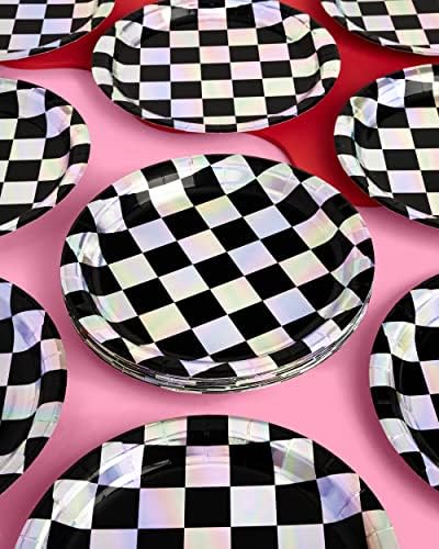 Xo Fetti Black and Iridescent Checker Plates 25 Pack