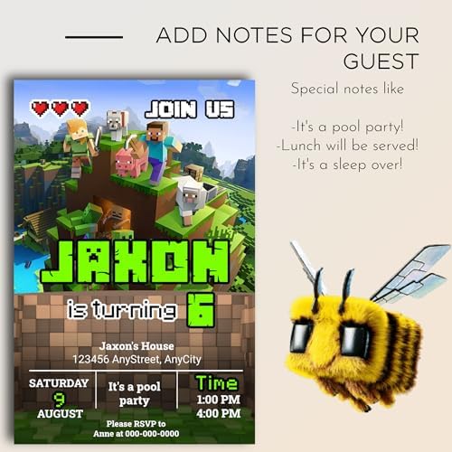 Customizable Minecraft Birthday Invites with Envelopes
