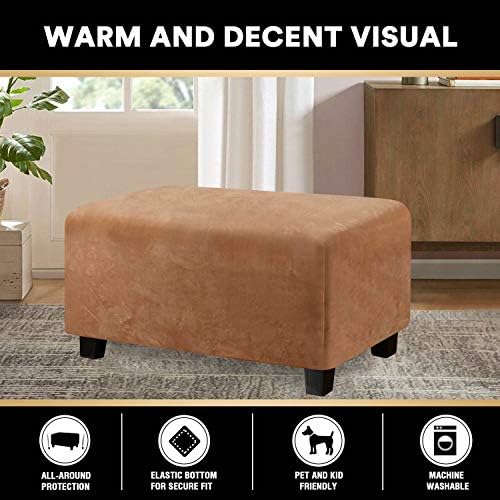 PrinceDeco Velvet Plush Stool Cover Large Camel