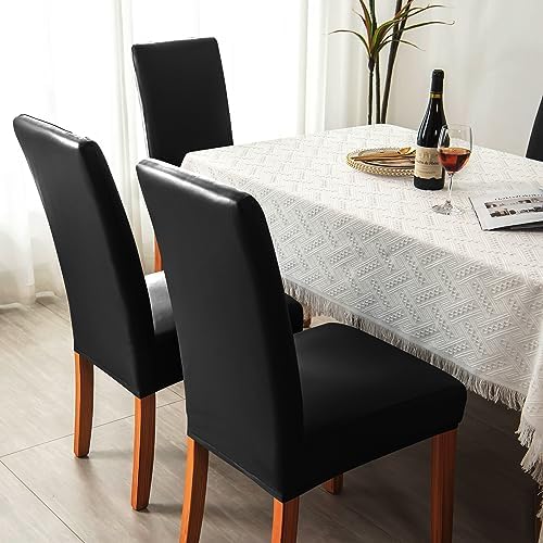 PU Faux Leather Stretch Dining Chair Cover Protector Slipcover Black 4 1