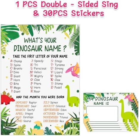 Dinosaur Name Game with 30 Cards and Sign