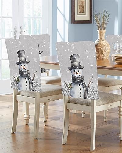 Grey Snowman Christmas Chair Covers Set of 6 for Dining Room