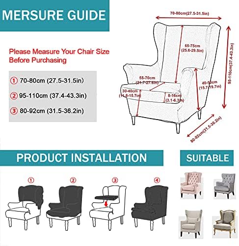 NILUOH 2-Piece Wingback Chair Cover with Elastic Bottom