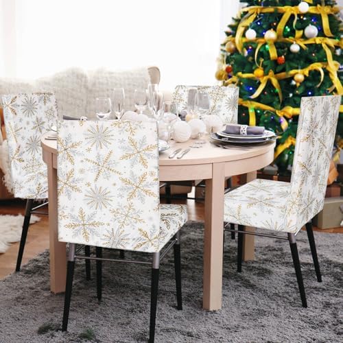4Pcs Christmas Chair Covers with Gold Silver Snowflakes for Dining Chairs