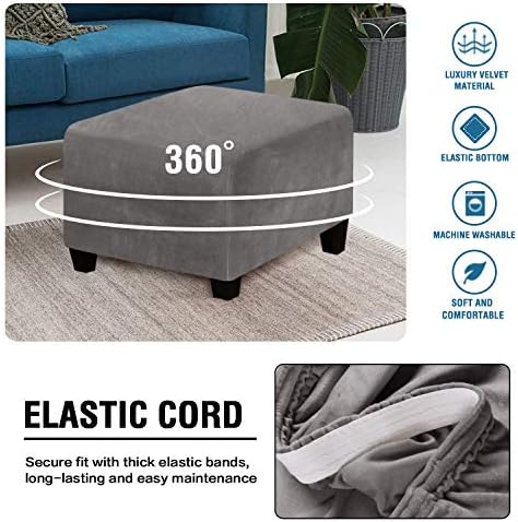 Velvet Square Ottoman Cover with Elastic Bottom