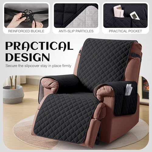 KinCam Waterproof Recliner Chair Cover 236 Black
