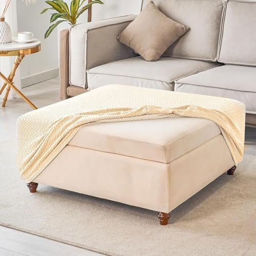 HFCNMY Square Ottoman Slipcover with Elastic Bottom Beige
