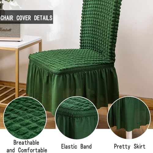 Qubjus Dining Chair Covers Set of 2 with Skirt Green