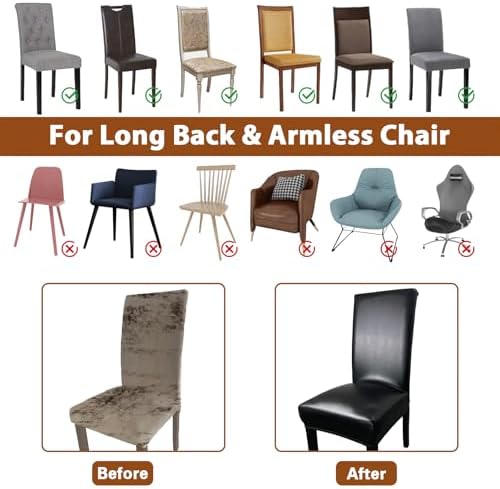 Leather Chair Covers Set of 6 Waterproof Dining Chair Slipcovers Black