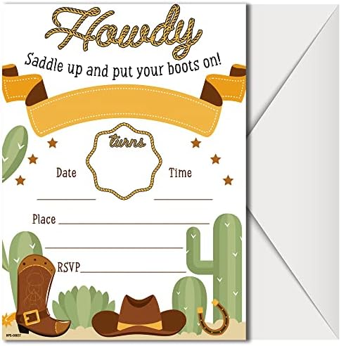 Western Party Invitations with Envelopes - Pack of 20