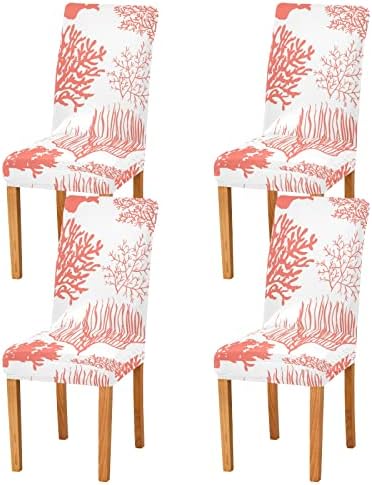 Xigua Beautiful Coral Chair Covers 4 Pack Dining Room Slipcovers