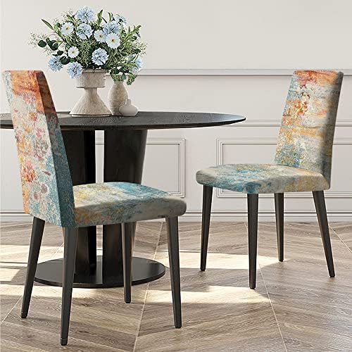 Rust Teal Chair Cover Boho Art Dining Set of 4