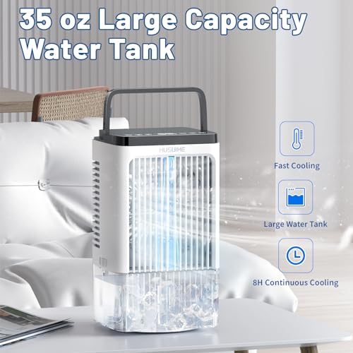 HUSUIME Portable Air Cooler with 4 Speeds and Touch Screen - White