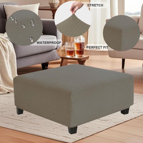 Levoberg Waterproof Square Ottoman Cover XL Taupe 1