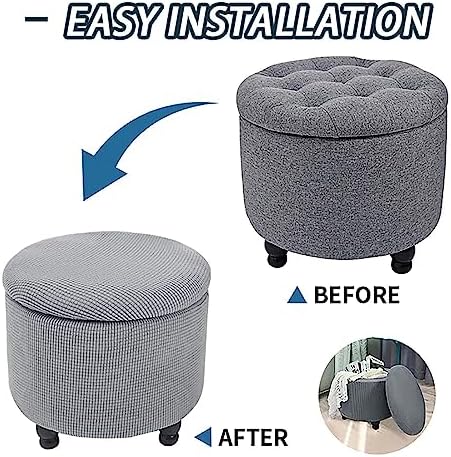 Dark Blue Stretch Jacquard Fabric Ottoman Slipcover Set