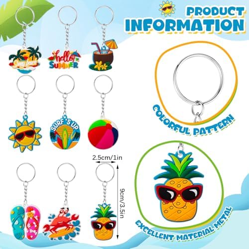 Remuuly 36 Pcs Tropical Keychain Set for Party Favors