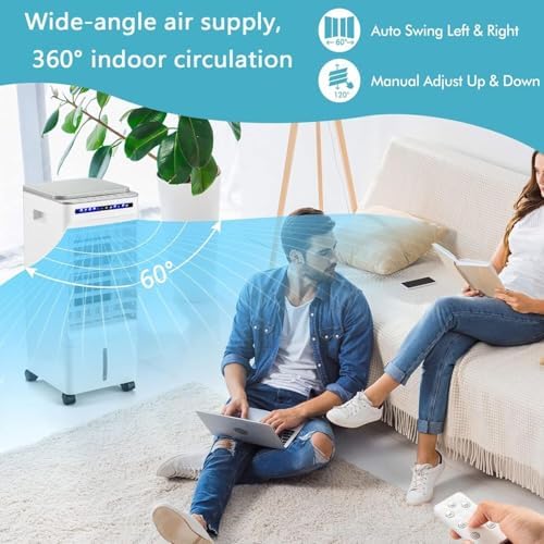 4-in-1 Portable Air Cooler with 3 Speeds and 60 Oscillation