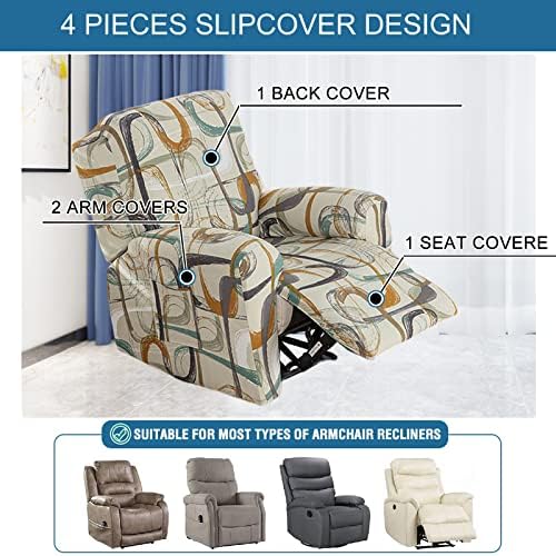 KRFOONN Stretch Recliner Slipcover 4-Piece Living Room Cover