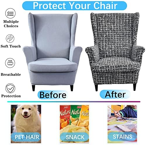 Wingback Chair Slipcovers 2 Piece Linen Textured