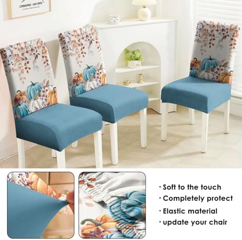 Faptoena Fall Chair Covers Set of 4 Blue Pumpkin Decor