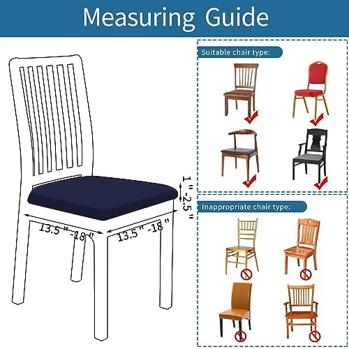 Smiry Dining Chair Covers Set of 6 Navy Blue Stretch Jacquard