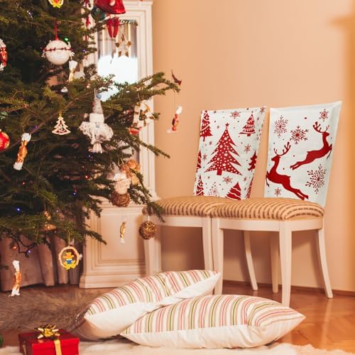 Whaline 6Pcs Christmas Chair Covers Red Snowflake Elk Decor