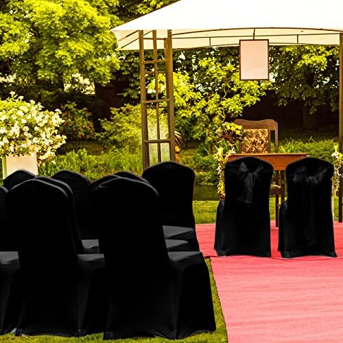 Tudomro 50 Pcs Black Polyester Spandex Chair Covers