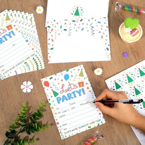 30 Packs Rainbow Dot Party Invitations with Envelopes
