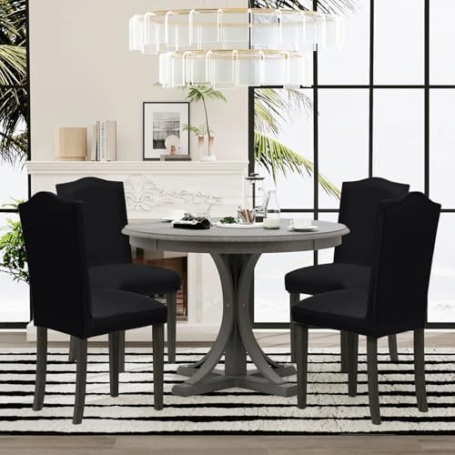Sufdari Dining Chair Covers Set of 4 Black Non-Slip Spandex