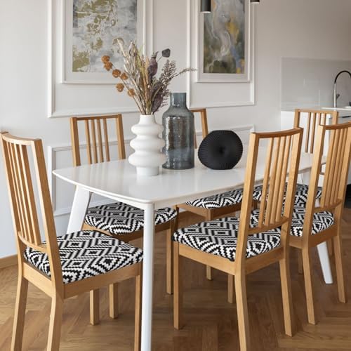 Stretchable Black White Geometric Chair Covers for Dining Room Kitchen