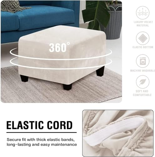 Square Velvet Ottoman Covers with Elastic Bottom