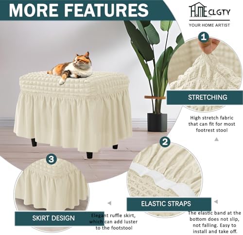 CLGTY Rectangle Ottoman Slipcover Beige Small