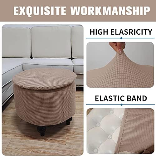 Large Round Ottoman Slipcover with Storage Lid Cover 1