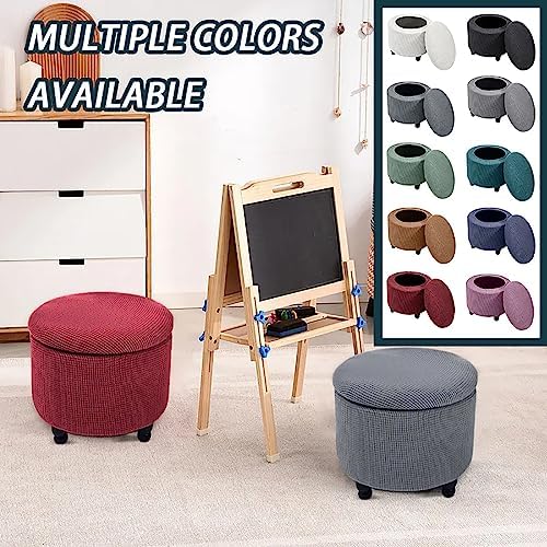 Dark Blue Stretch Jacquard Fabric Ottoman Slipcover Set
