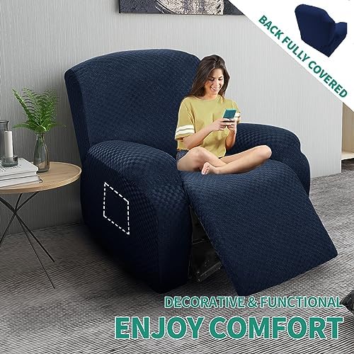 YEMYHOM 4 Piece Stretch Recliner Slipcover Navy 1