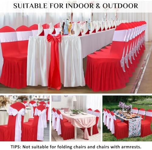 2pcs Chair Covers Stretch Parsons Skirt for Hotel and Home Use Red